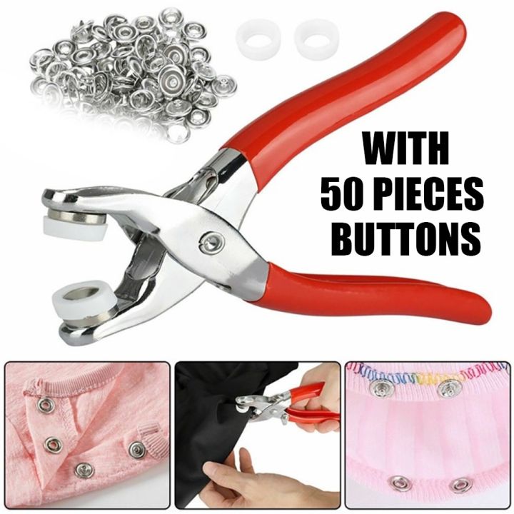 Metal Hand Press Button Plier With 50 Tich Buttons with lock | Tich and Snap Button Press Tool DIY