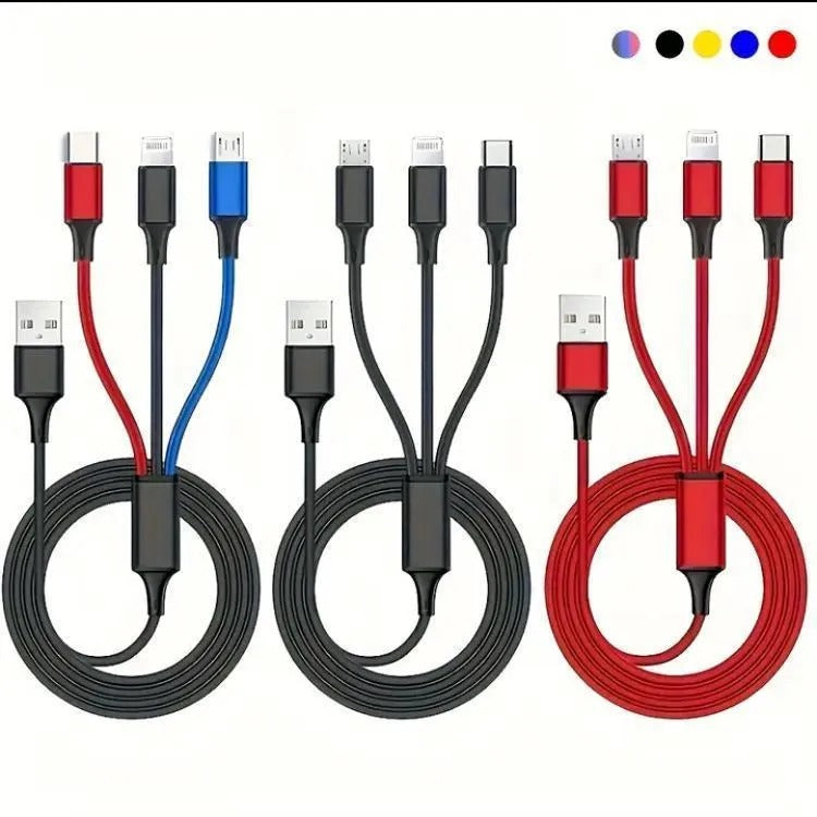 3 In 1 Charging Cable Durable Aluminum Alloy Strong Build Reliable Utility Perfect Choice For Daily Charging Needs (Random Color)