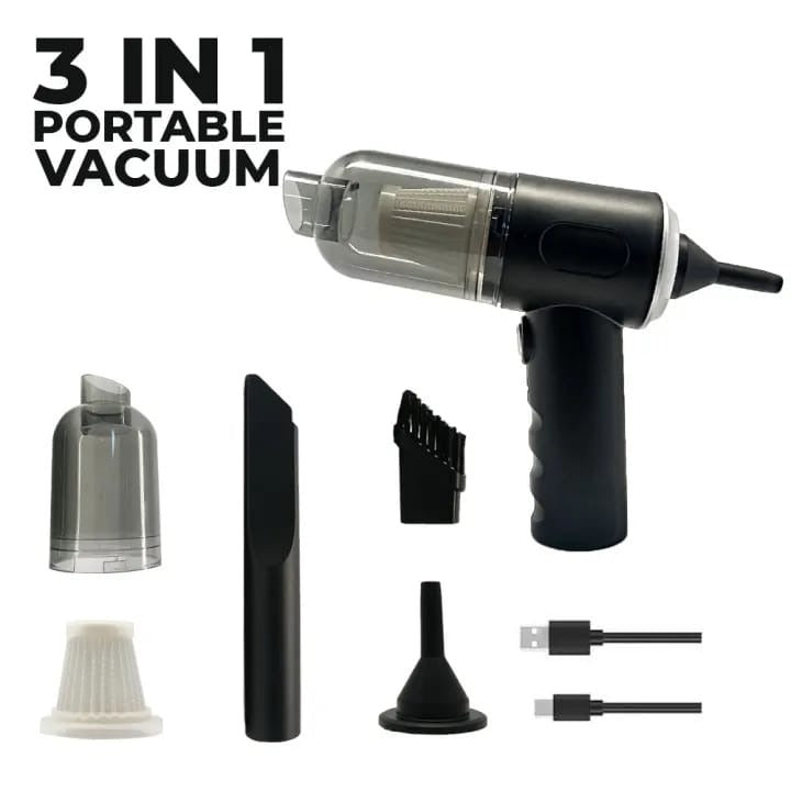 3 in 1 Portable Wireless Vacuum Cleaner �High Power Suction, Air Pump & Duster for Home, Car & Laptop