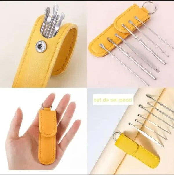 Pack off 6  Ear Pick with Storage Bag Dig Ear Wax Remover Cleaner Care Portable Travel Kit Cleaner Spoon
