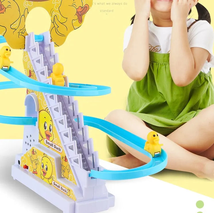 Small Duck Climbing Stairs Toy DIY Racing Track Toy Music Duck Roller Coaster(random color)
