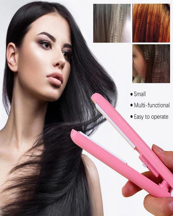 Mini Hair Straightener &amp; Curler �Dual Voltage 100-240V, 180?C Thermostatic Aluminum Plate, For Dry &amp; Wet Hair, Compact Travel Size (Random Color)