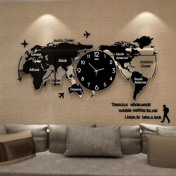 3D Digital World MAP Wooden Wall Clock – photo 1