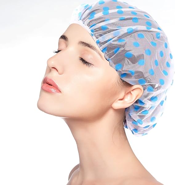 (pack of 6) Shower Caps Waterproof Shower Cap for Women Reusable Shower Hat Bath Caps with Elastic Band, Large Plastic Long Hair Environmental Protection Hats for Ladies Girls Kids Spa Salon