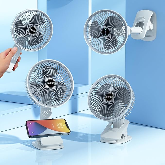 New portable 3 gears rechargeable desktop fan low noise air cooling handheld clipped circulator table fan Clip Fan USB Rechargeable Desk Fan with Sturdy Clamp, Quiet Operation, Strong Airflow with 360? Rotation for Home, Stroller, Office, Outdoor