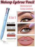 4 in 1 Waterproof Makeup Pen Eyebrow Pencil Long Lasting Easy Lip Color Liner Highlight Lying Silkworm Eyeliner Pen Makeup Tools (Random Color)