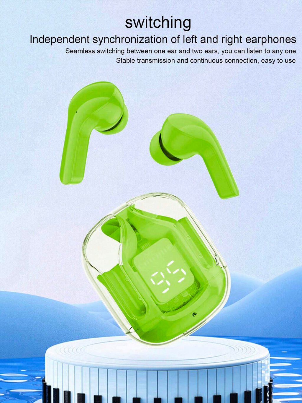 Air31 Earbuds Wireless Crystal Transparent body - with silicone pouch ( random color )