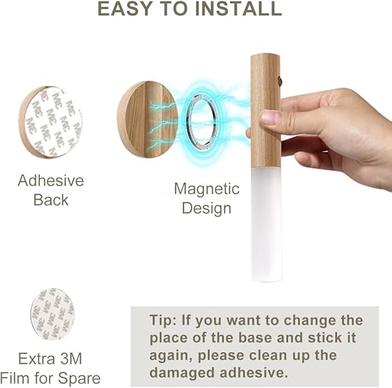 LED Wood Night Light PIR Motion Sensor Magnetic Wall Lamp USB Rechargeable Lights Home Staircase Bedroom Lamp Bedside Lighting | 1Pc