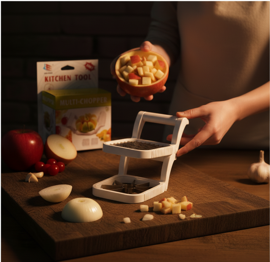 Multi-Chopper 3 in 1 Apple, Fruit & Potato Slicer �Heavy-Duty Stainless Steel Cutter for Quick, Even Slicing | Kitchen Gadget for Fast Food Prep