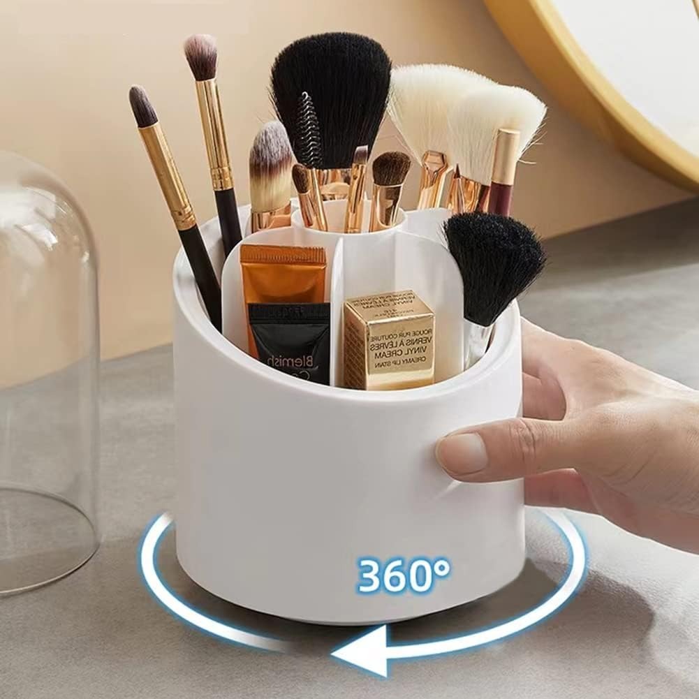 Makeup Brush Holder Organizer With Lid 360? Rotating Dustproof Printed Hard Box For Neat And Stylish Storage