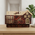 Decorative Wooden House Key Holder �Wall Mounted Key Organizer with 6 Hooks & Marble Finish Design