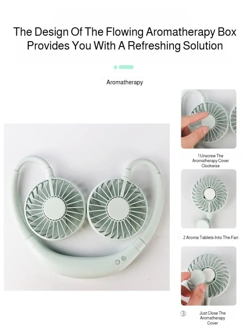 Lazy Portable Silent Neck Fan �Wearable Rechargeable Dual Fan with LED Light & 3-Speed Control (Random Color)