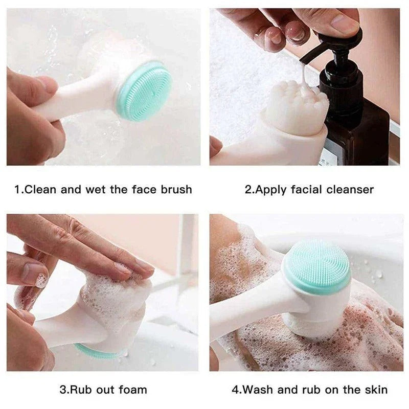 3D Double-Sided Silicone Face Cleanser | Portable Facial Cleansing & Massage Brush | Random Color