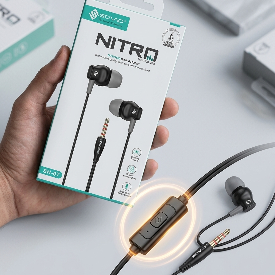 SOVO Nitro HD Sound Stereo Earphones SH-07 with Mic 3.5mm Jack