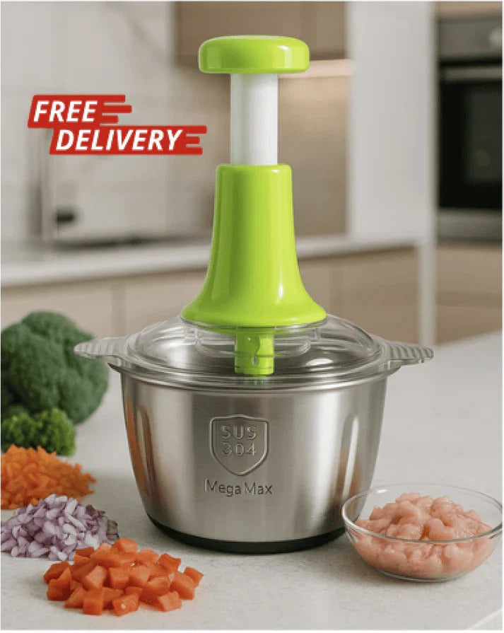 Large 2L Bowl Effortless Vegetable Chopper & Meat Mincer �Manual Hand-Press Food Processor for Fruits, Herbs, Garlic, and Onions (Random Color)