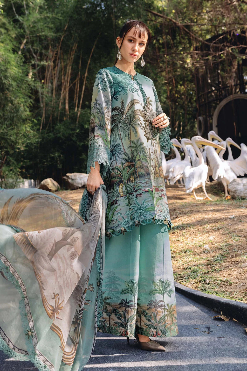 Maria.B MPrints Embroidered Lawn Unstitched 3 Piece Suit with Chiffon Dupatta �Ice Blue Summer Collection