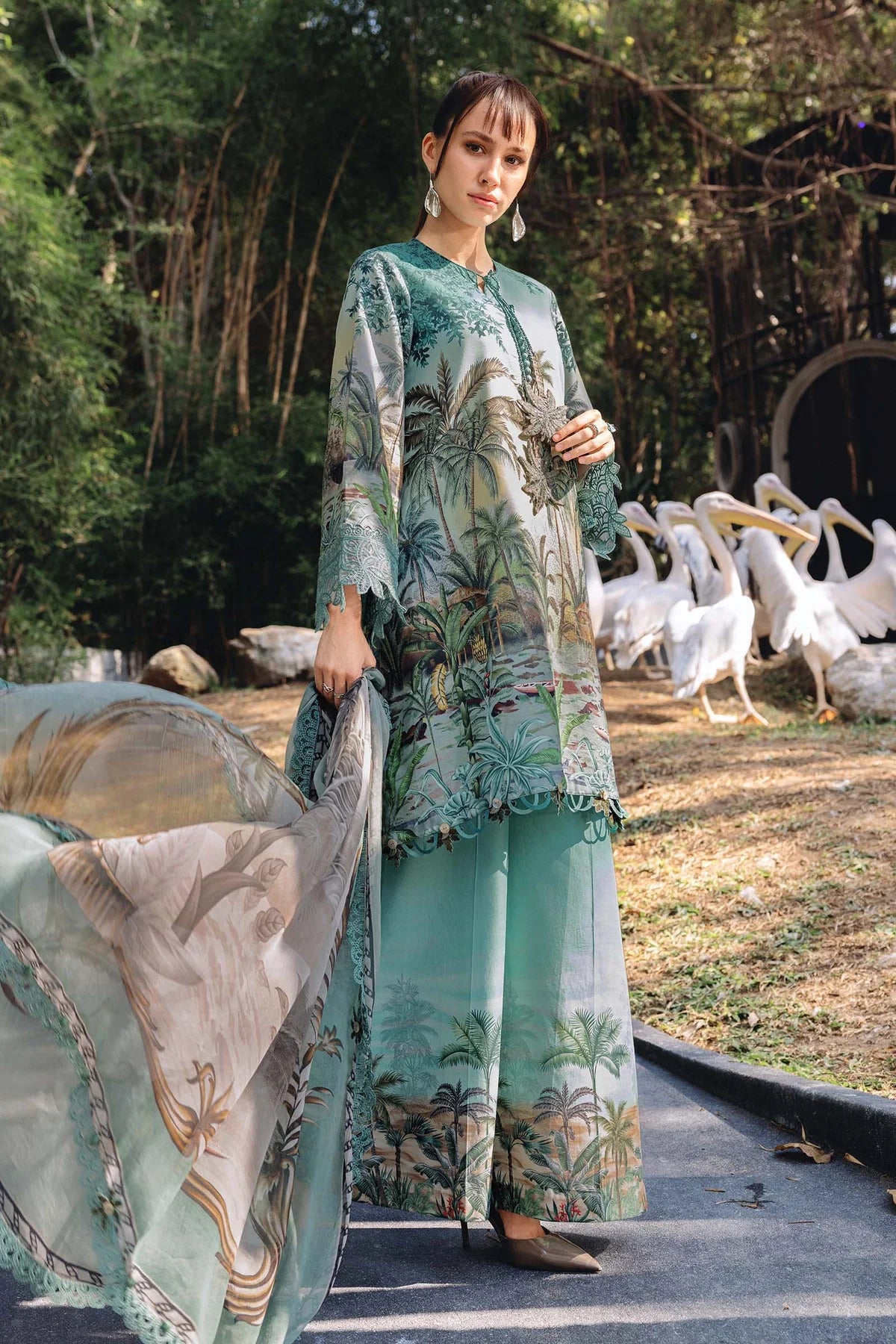 Maria.B MPrints Embroidered Lawn Unstitched 3 Piece Suit with Chiffon Dupatta �Ice Blue Summer Collection