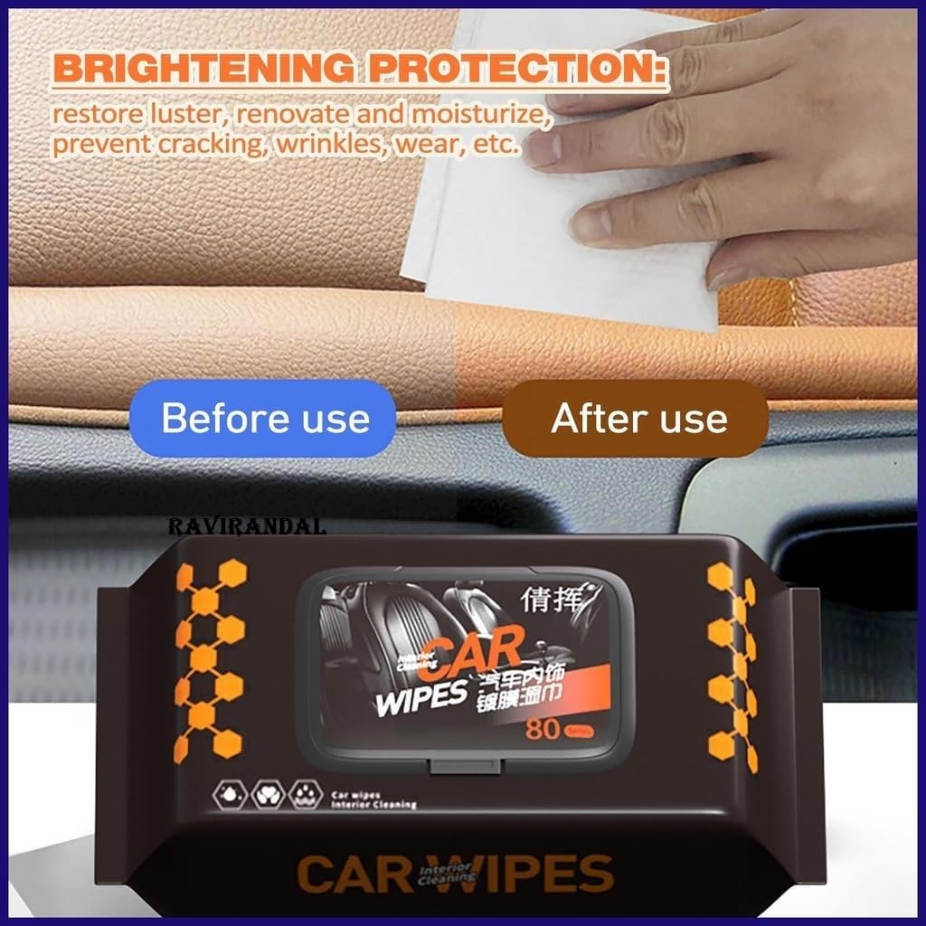 Premium Car Interior Cleaning Wipes �Quick Shine, Dust Removal & Streak-Free (40 Wipes In 1 Box)