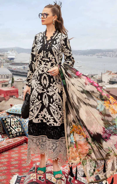 Elegant 3 Piece Embroidered Lawn Suit with Digital Print & Printed Chiffon Dupatta �Unstitched Summer Collection