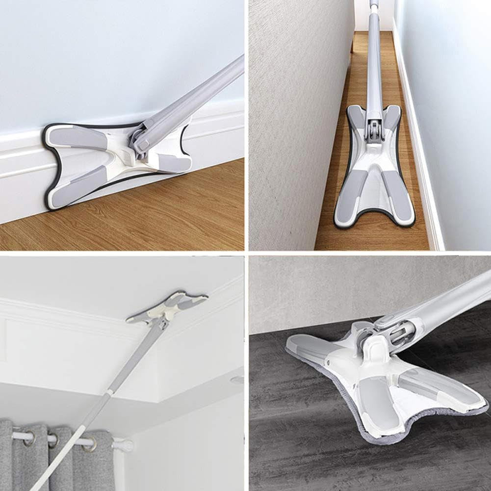 Rotating X Mop Flat Microfiber Floor Mop with 360? Squeeze System and Replaceable Cloth Heads
