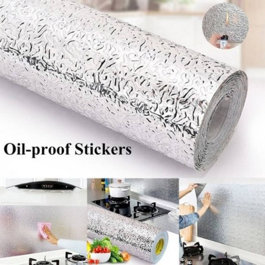 Silver Foil Kitchen Waterproof & Oil Proof Sticker | Aluminum Foil Self-Adhesive Sheet for Stove, Cabinets & Walls �Heat Resistant Wallpaper (60?200cm)