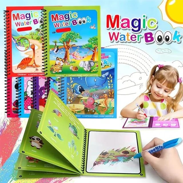 Magic Water Book Painting 5 Pages Drawing Coloring Book With Magic Water Pen ( Random Design )