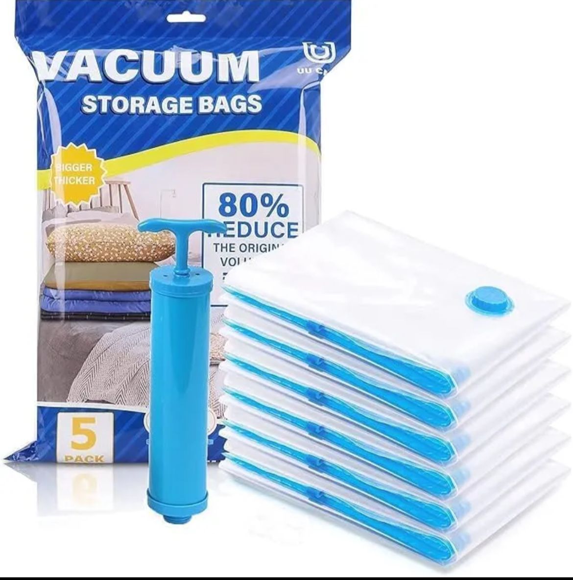 Vacuum Storage Bags Set Of 5 With Hand Pump Space Saver Compression Bags For Clothes Bedding And Travel