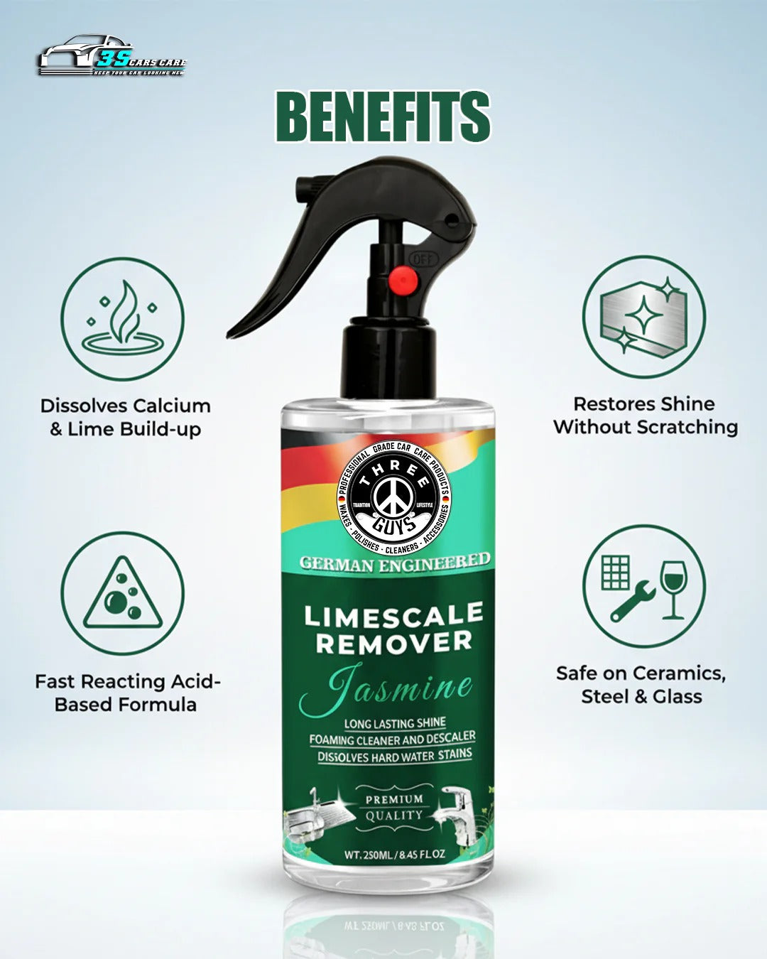 Limescale Remover �Foaming Cleaner & Hard Water Descaler | THREE GUYS - German Engineered (250)