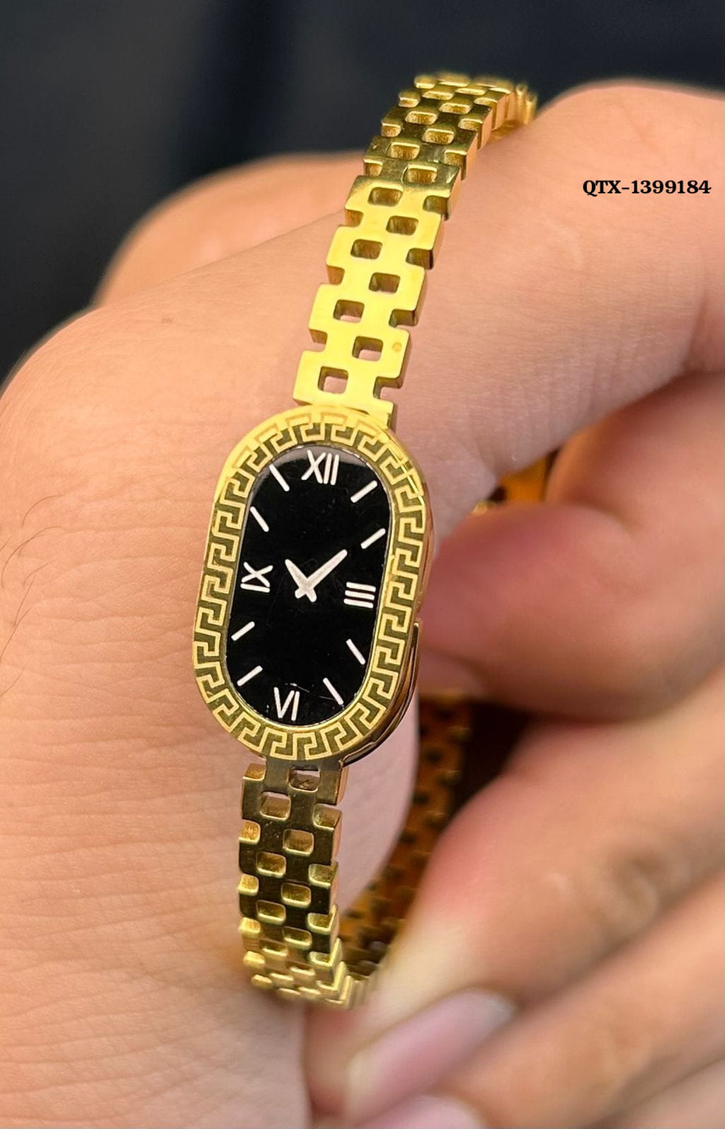 Fake Watch Handcuff Bracelet for Women �Stylish Gold Wrist Watch - QTX-184