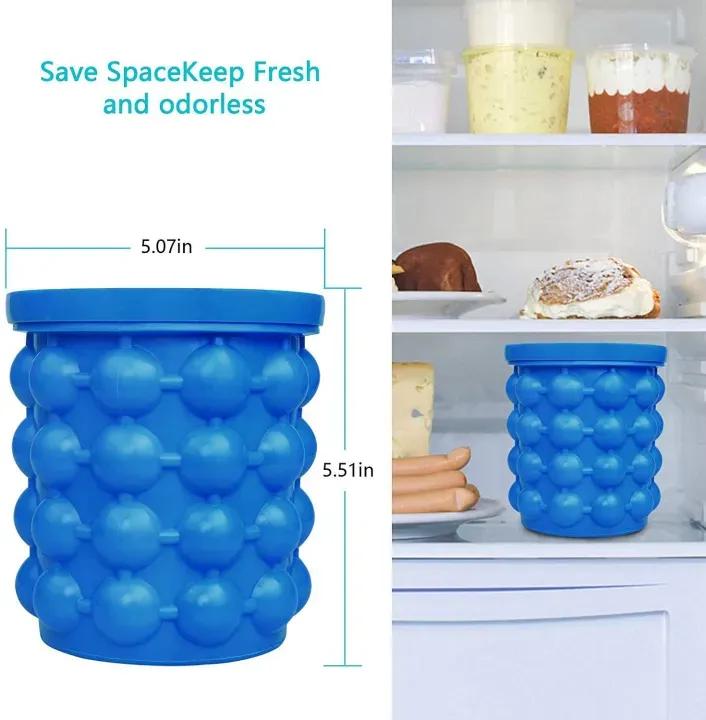 Ice Genie Silicone Ice Cube Maker - 120 Ice Cube Capacity Space Saving Ice Bucket Containers Food Grade Material Freezer Beverage Cooler