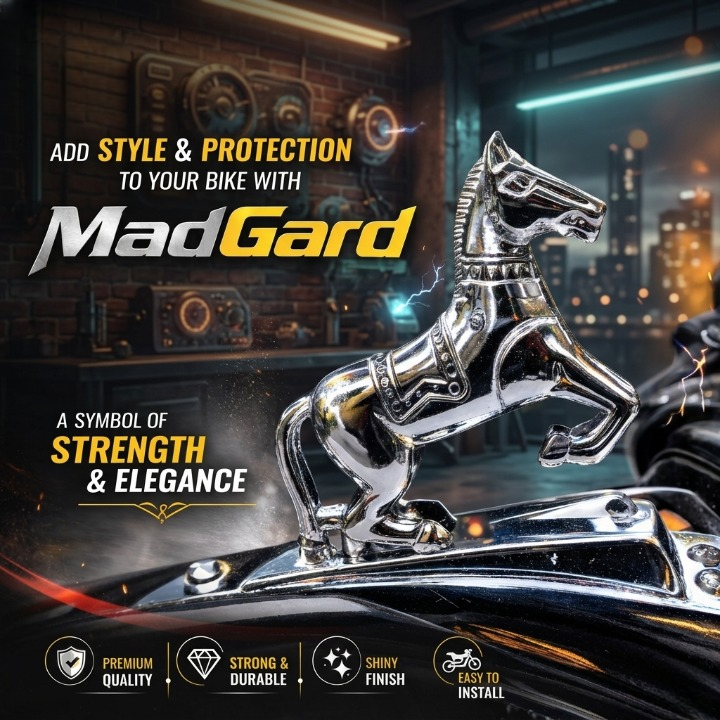 Front Mudguard Horse Ornament for Bikes �Premium Chrome Style Bike Decoration