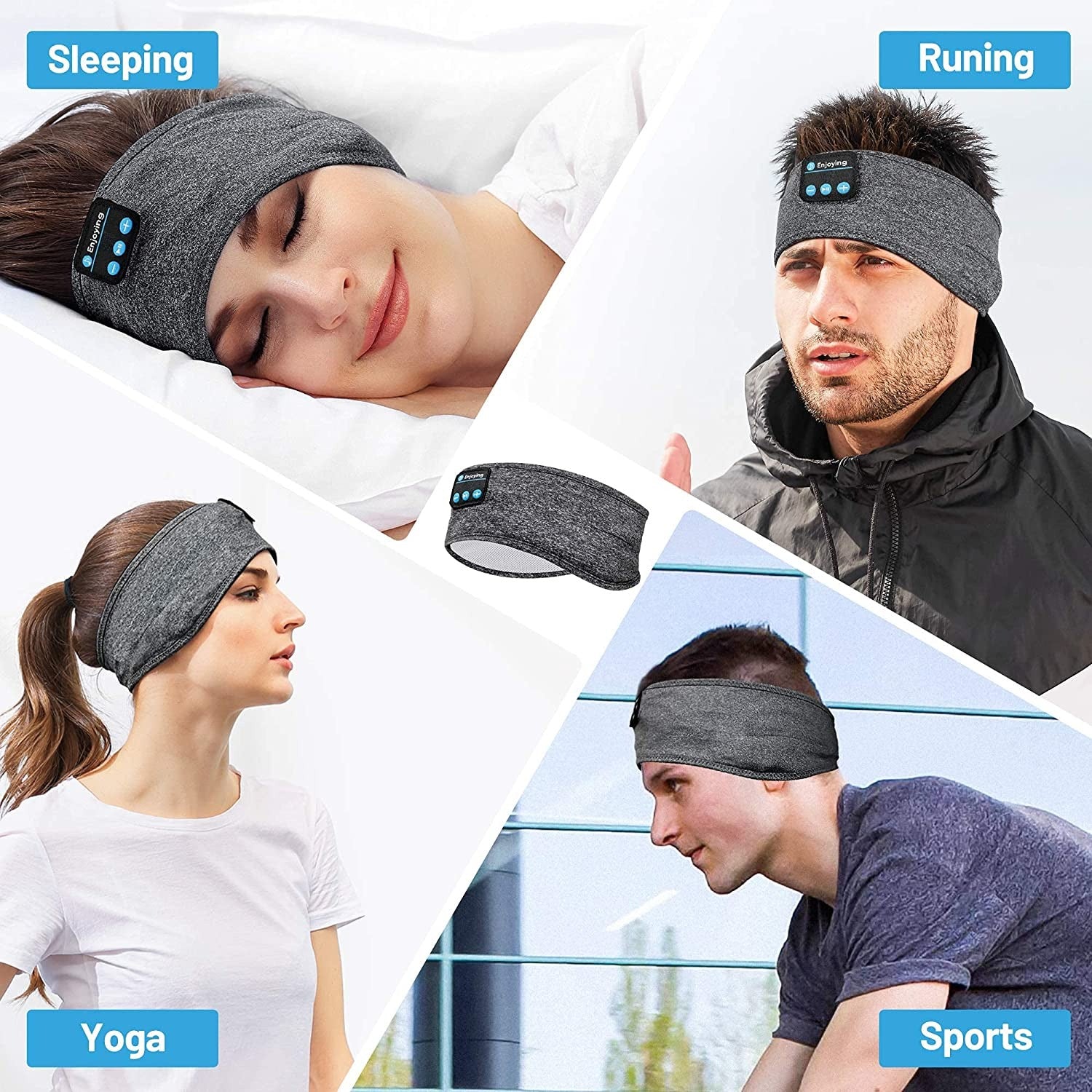 2-in-1 Sports & Sleep Bluetooth Headband �Wireless Music Headphones with Built-in Mic, Elastic Eye Mask for Workout, Travel & Relaxation