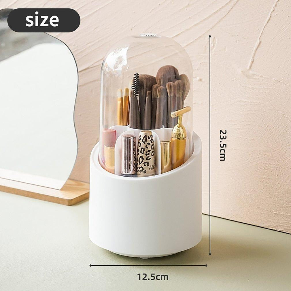 360? Rotating Makeup Brush Storage Box | Desktop Cosmetic Organizer for Brushes, Lipsticks, Eyebrow Pencils & Beauty Tools