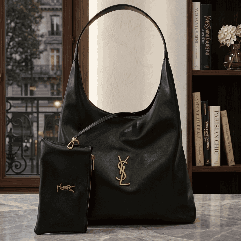 Luxury YSL Imported Tote Bag (Large Capacity) �High-Quality Black Leather Shoulder Bag with Pouch | Premium Designer Bag( without box)