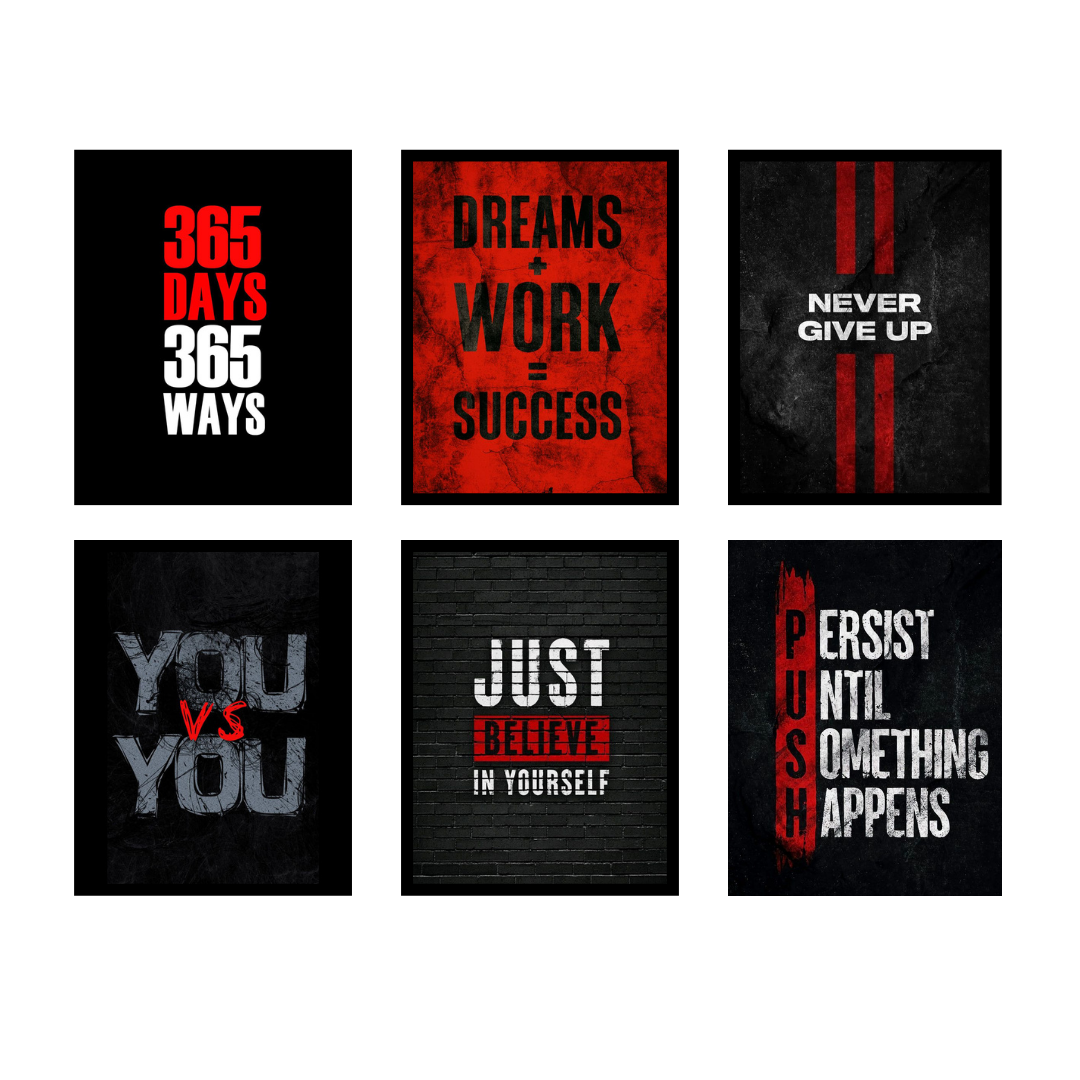 Set of 6 Motivational Wall Art Frames �8x11" MDF with Sticky Backing