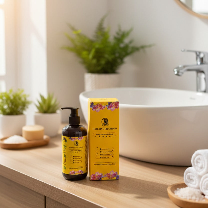 Floral Natural Hair Dye Shampoo | 200ml | Ammonia-Free Herbal Formula | Long-Lasting Gray Coverage