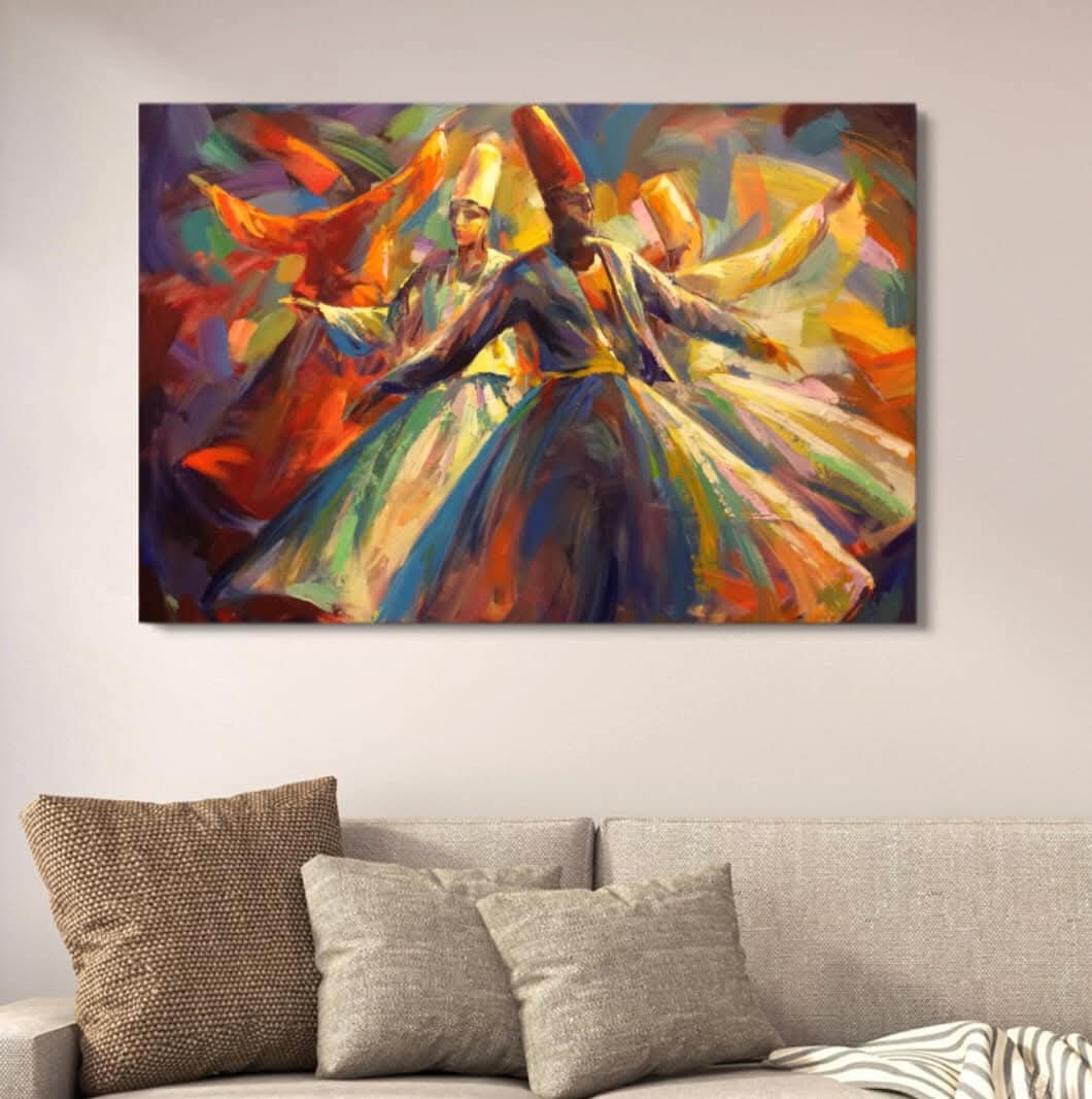 Darwaish Series Abstract Canvas Painting Sufi Whirling Dervishes With Double Tape | 12x16 Inches