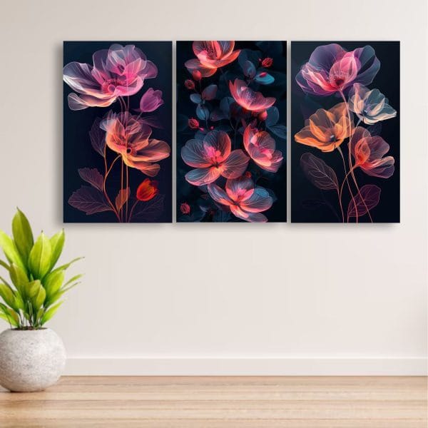 Set of 3 Floral Wooden Wall Art Frames �Elegant Wall D?or (8x11 Inches with Double Tape)