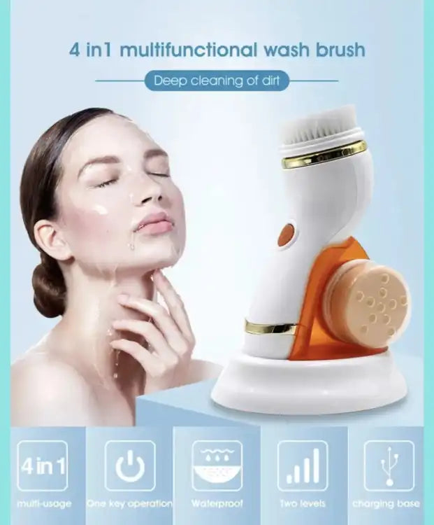Cnaier 4 in 1 Electric Cleanser | Facial Cleansing Brush &amp; Massager - Face Brush Set | Electric Rotating Face Scrubber for Deep Cleaning, Exfoliating, Blackhead Removing AE-8286