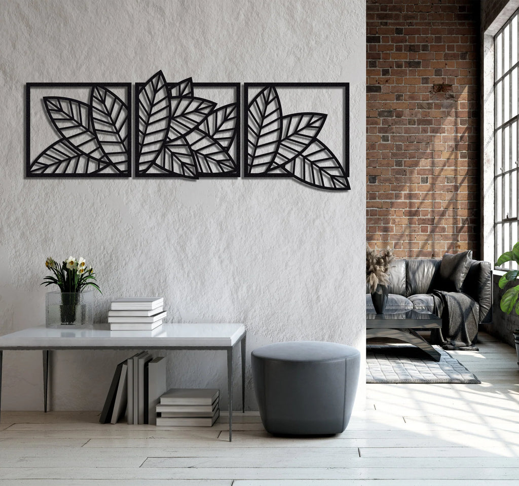 3D wooden 3 Piece Long Leaf Panels | Wall Hanging wooden Art | Wall art I Wall art for room decoration