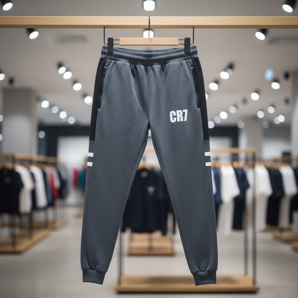 CR7 Zipper Trouser For Men French Terry Fabric Adjustable Waist 28 To 34 Inches Length 40 Inches