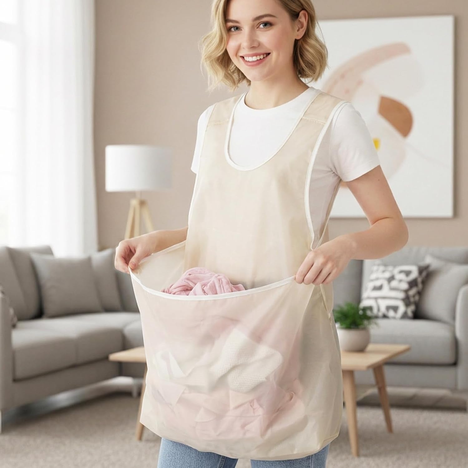 Laundry Bag Apron With Pocket Durable Fabric Storage Organizer Apron Size 21x22 Cm Pocket Size 22x14 Cm | Random Color