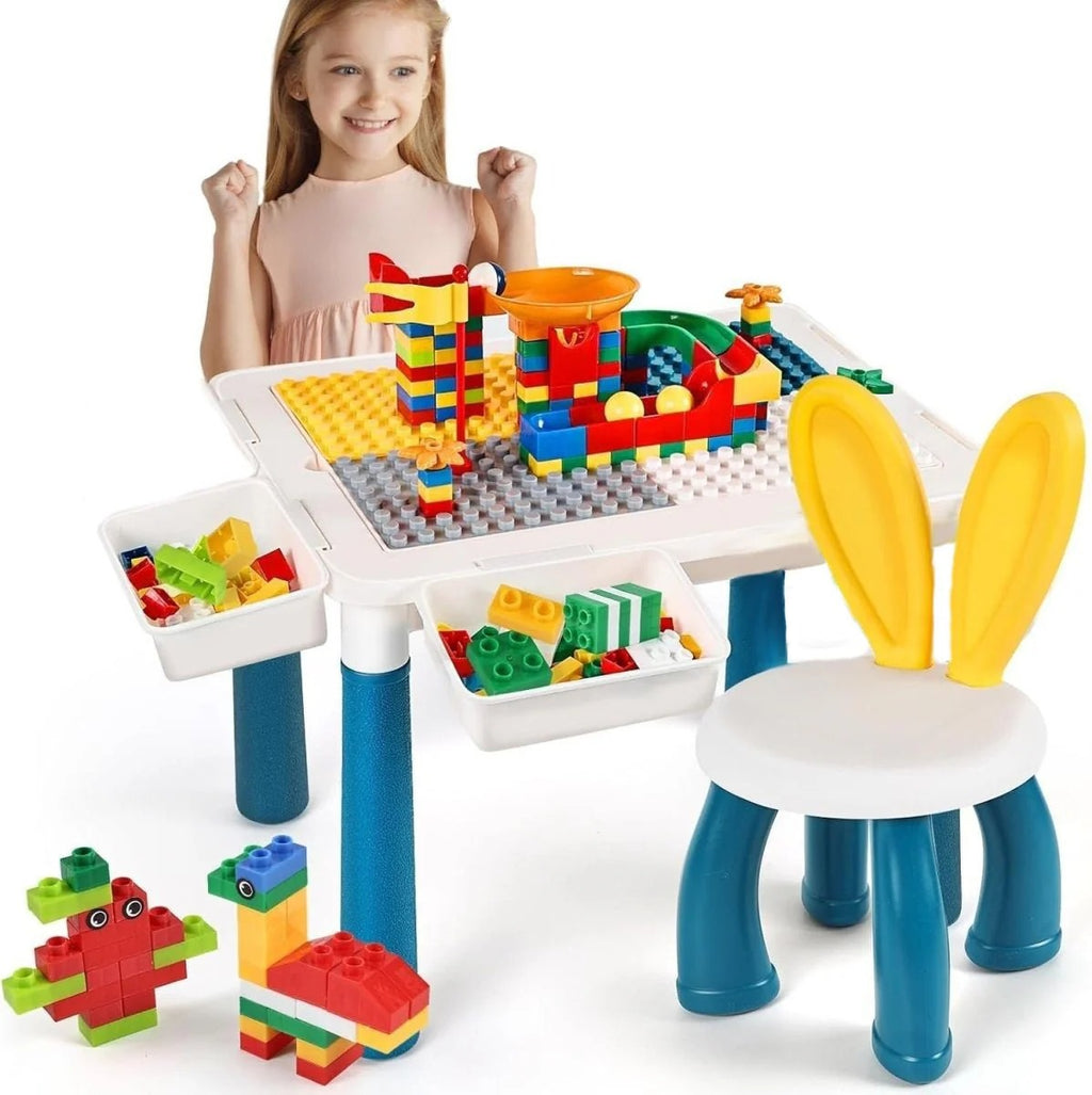 Kids Building Blocks Table With Chair �Multi-Functional Play Set For Creative Learning, Building, Drawing, And Fun Activities