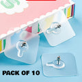 Transparent Self-Adhesive Wall Hooks Sticker �Strong Hold, No Drill, Damage-Free Hanging - Pack of 10
