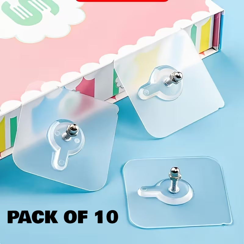 Transparent Self-Adhesive Wall Hooks Sticker �Strong Hold, No Drill, Damage-Free Hanging - Pack of 10