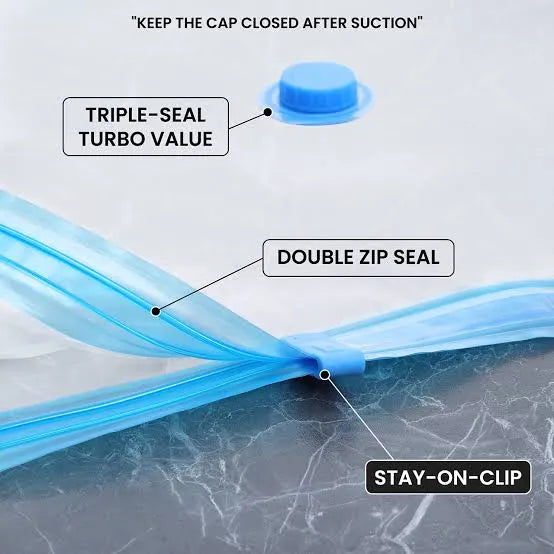 Vacuum Storage Bags Set (5 Bags + 1 Hand Pump) �Reusable Space Saver Compression Bags for Clothes, Bedding & Travel