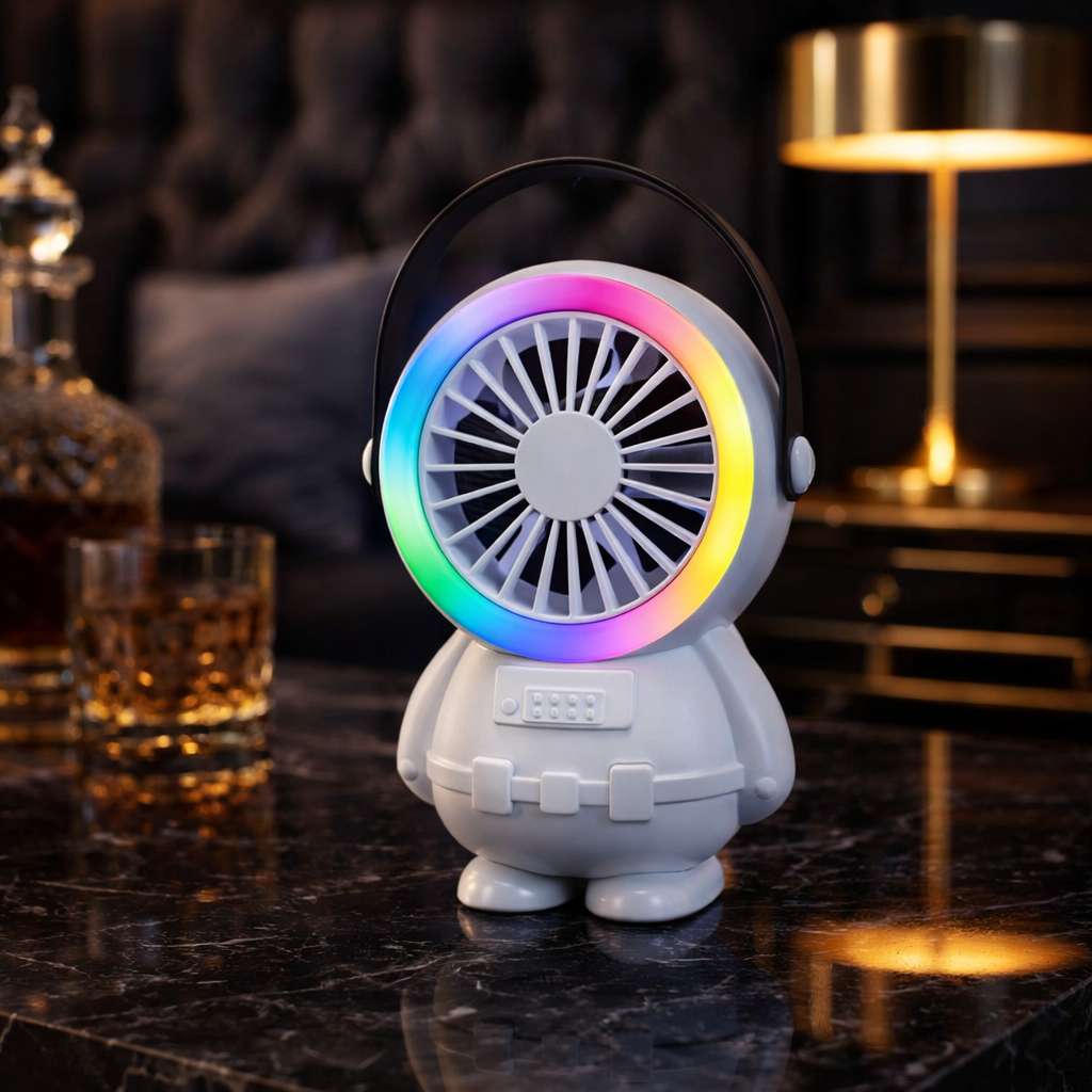 Astro Series Astronaut Mini Desktop Fan �Portable USB Rechargeable Fan with RGB Night Light