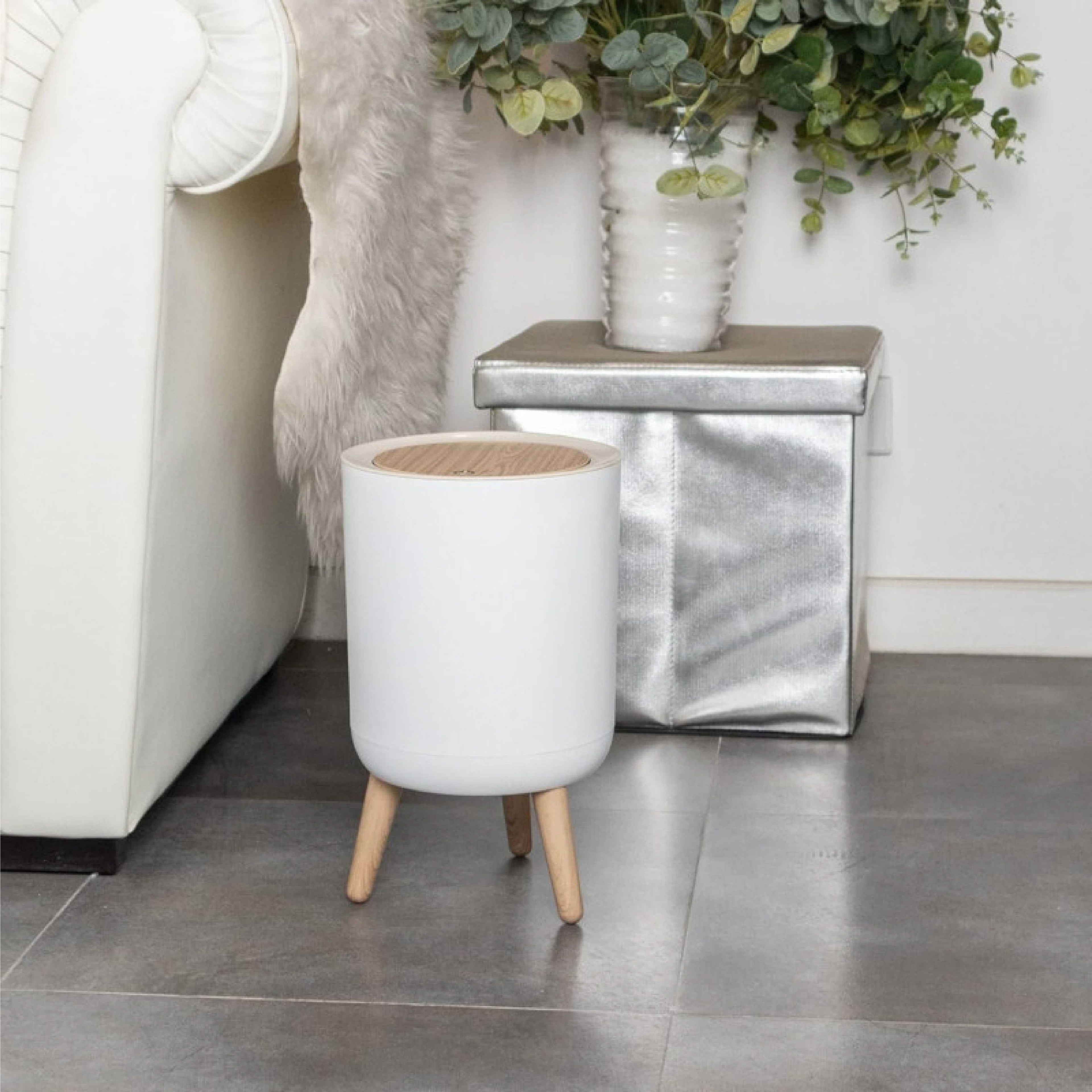 Royal's 8L Modern Nordic Trash Bin with Push Mechanism & Elevated Legs Round Shape