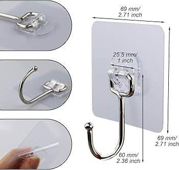 Transparent Self-Adhesive Wall Hooks Sticker �Strong Hold, No Drill, Damage-Free Hanging - Pack of 10