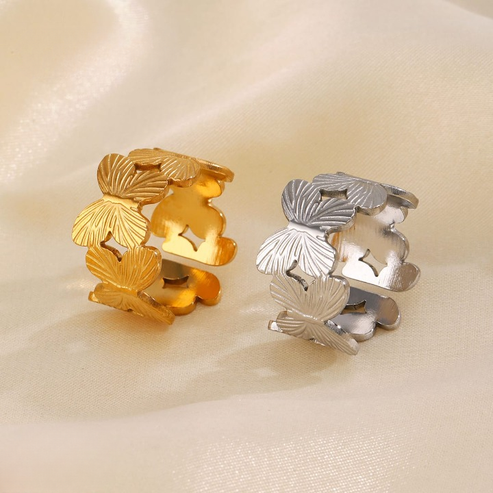 Stylish Alloy Hand Cuff Ring Set �Adjustable Fashion Jewelry for Women in Silver & Golden (QST-166)